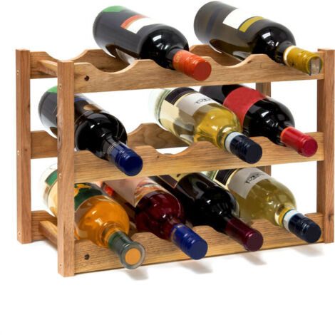 Casier à bouteilles, petit, étagère à 3 niveaux pour 12 vins, H x L x P : 28 x 42,5 x 21 cm, nature (1/5)