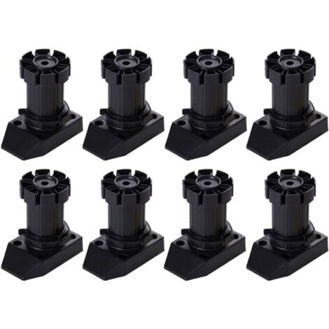 Lot de 8 pieds d'armoire, hauteur réglable de 50 à 70 mm, pieds réglables en plastique, pour armoires de cuisine et de salle de bain Noir (1/5)