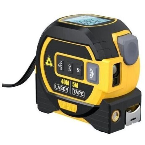 Mètre Laser Numérique 3 in 1 avec ligne laser croisée, 131Ft Télémètre Laser Numérique, 16Ft Mètre à Ruban avec Rétroéclairage LCD pour Distance, zone, Le volume (1/4)