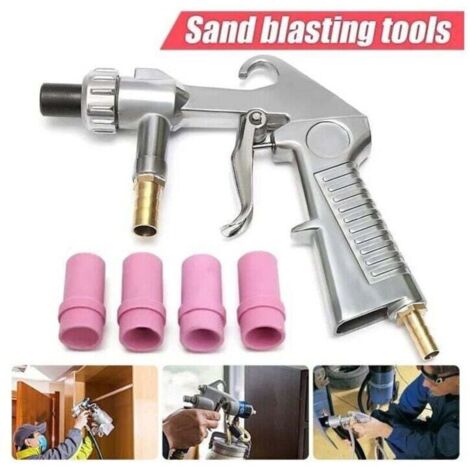Pistolet de sablage pneumatique 4 buses céramiques 4/5/6/7mm Nettoyage surface, enlèvement rouille, sablage verre et aluminium (1/4)