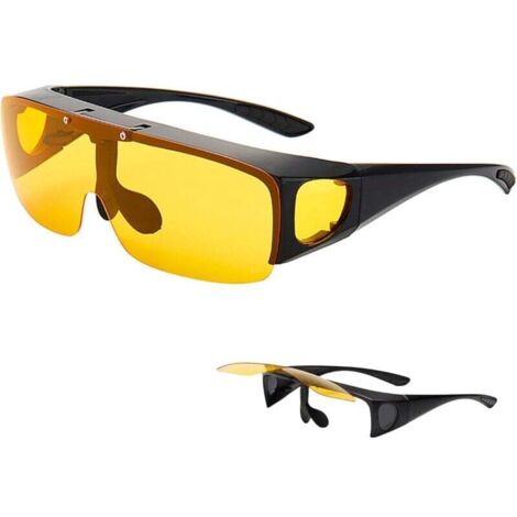 Lunettes Conduite de Nuit - Verres Réversibles pour Porteurs de Lunettes de Vue - Verres Jaunes Anti-Éblouissement, Monture Réglable, Design Unisexe pour Hommes et Femmes (1/5)