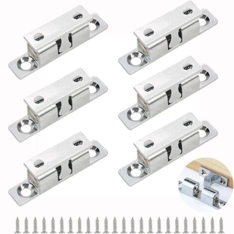 6 Pièces Loqueteau à Bille, 46mm Loquet à Double Rouleau Réglables Loquet à Bille pour Porte D'armoire Loqueteaux de Meuble de Porte Avec 24 Vis, pour Placard Armoires, Salle de Bain, Tiroirs (Argent) (1/5)