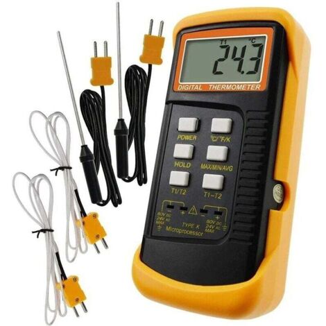Thermomètre numérique type K 1300°C 4 thermocouples en acier inoxydable Plage -50 à 1300°C Écran LCD 5 chiffres (1/5)