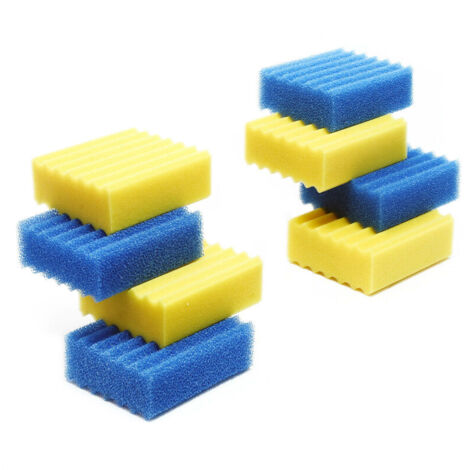 Lot complet de 8 éponges filtrantes pour Filtre Biologique CBF-350B et CBF-550 - 4 Jaunes, 4 Bleues - Pièce détachée Mousse de filtration - Matériaux filtrants pour bassin piscine eau (1/5)