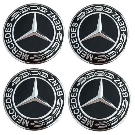 4x Capuchons de moyeu de roue en alliage noir Mercedes de 75 mm
