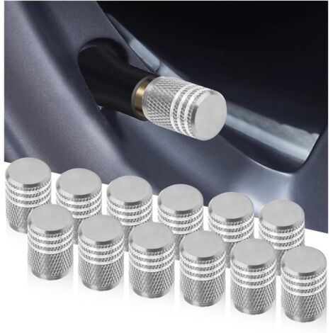 12 Pièces Bouchons De Valve De Pneu, Bouchons Tige De Valve Pneu en Aluminium avec Joint, Bouchons Valve Pneu, Chapeaux Anti-Poussière Voiture pour Voiture, Moto, Bicyclette(Argent) (1/5)