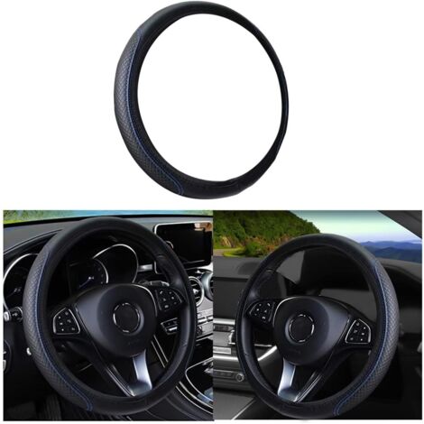 Couvre de Volant Voiture Antidérapant Respirant Souple, Couvre Volant en Microfibre Cuir Souple, Couvre Volant Voiture, Taille Universelle Diamètre 38cm, pour Van Truck SUV(Noir/Bleu) (1/5)