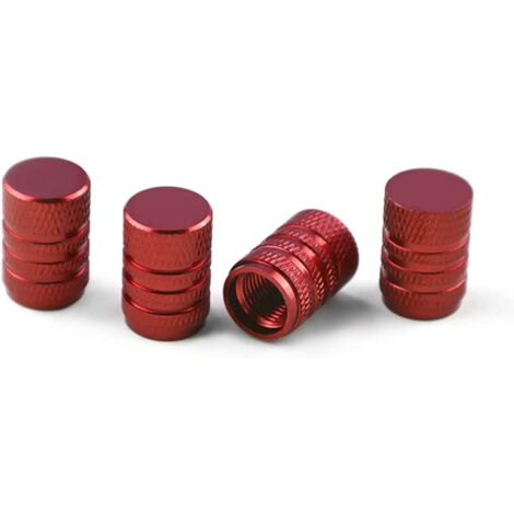 4 Bouchons Tige de Valve en Aluminium, Couvercle Bouchon Valve Pneu en Aluminium Caoutchouc pour Voitures, Bouchons Valve en Aluminium pour Pneus Voiture, Capuchon Roues Pneus Valves (Rouge) (1/5)