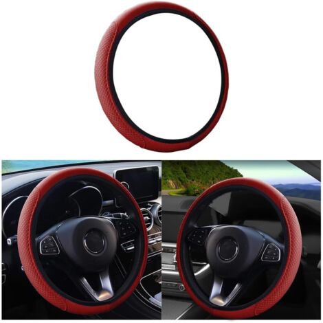 Couvre Volant Voiture, Elastic, Housse de Volant de Voiture Microfibre Cuir Diamètre 38 cm, Couvre de Volant Voiture Antidérapant Respirant Souple, Couvre de Volant Universelle(Rouge Vin) (1/5)