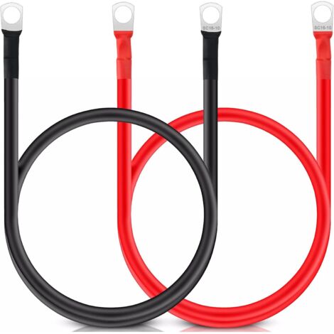 2pcs câble inverseur de Batterie 50cm, câble de Batterie 12v Fils de Batterie Automatique Rouge et Noir avec bornes à Anneau Fil Flexible en cuivre pour Moto, RV Solaire (1/5)