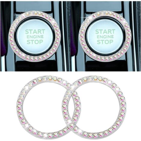 2 Pièces Couvercle Du Bouton De Démarrage Du Moteur De Voiture En Strass Cristal, Auto Moteur Démarrage Arrêt Cristal Strass Bouton Anneau Autocollant, Voiture Décor Accessoires (AB1) (1/5)