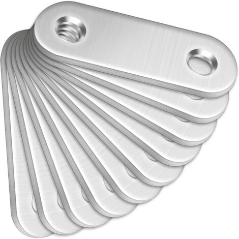 Lot de 10 supports droits (50 x 16 x 2 mm) en acier inoxydable avec trous pour bois (1/5)