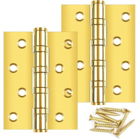 Lot de 2 charnières de porte pliables 100 x 75 x 3 mm - En acier inoxydable doré - Avec 8 trous - Avec vis et charnières pour portes massives (1/5)