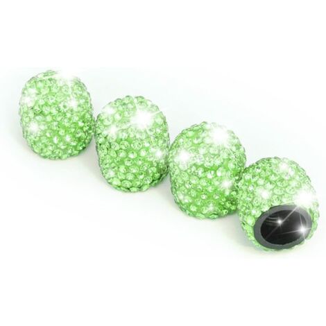 4 PCS Bouchons De Valve De Pneu, Diamant Cache-Poussière De Valve, Capuchons De Poussière De Voiture, Cristal Strass Voiture Pneu Valve Tige Capuchons, Voiture Accessoire Attrayant (Vert) (1/5)