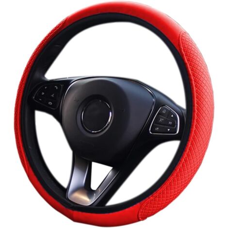 Couvre Volant Voiture, Elastic, Housse de Volant de Voiture Microfibre Cuir Diamètre 38 cm, Couvre de Volant Voiture Antidérapant Respirant Souple, Couvre de Volant Universelle(Rouge) (1/5)