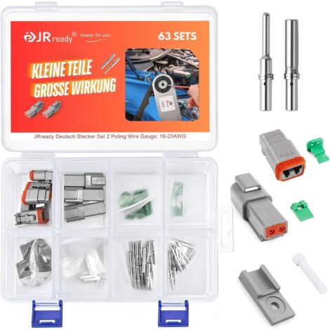 Connecteur Deutsch 2 broches Gris IP68 Étanche DT Connecteur Set 6 Sets Avec kit Terminal Deutsch Wire Gauge 16-20 AWG pour Voiture, Motos, Camions, Bateaux (1/5)