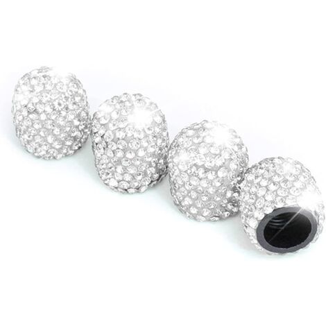 4 PCS Bouchons De Valve De Pneu, Diamant Cache-Poussière De Valve, Capuchons De Poussière De Voiture, Cristal Strass Voiture Pneu Valve Tige Capuchons, Voiture Accessoire Attrayant (Blanc) (1/5)
