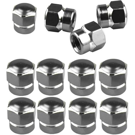 12 Pièces Bouchons Valve De Pneu, Bouchons Tige De Valve Pneu en Aluminium avec Joint Hexagonal Bouchons Valve Pneu, Chapeaux Anti-Poussière Voiture pour Moto, Bicyclette, Camions(Gris) (1/5)