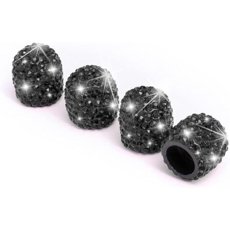 4 PCS Bouchons De Valve De Pneu, Diamant Cache-Poussière De Valve, Capuchons De Poussière De Voiture, Cristal Strass Voiture Pneu Valve Tige Capuchons, Voiture Accessoire Attrayant (Noir) (1/5)