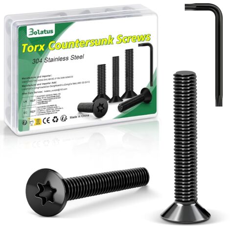 Lot de 20 vis à tête fraisée M5 x 25 mm, en acier inoxydable 304, avec clé Torx et boîte conformes à la norme ISO 14581, pour machines et appareils, installations extérieures, meubles, bois (1/5)