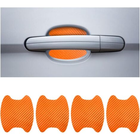 4PCS Autocollants Voiture Extérieur, Film de Protection Universel en Fibre de Carbone Anti-Rayures pour Poigné Porte Voiture, Convient à la Plupart des Poignés Porte Voiture (Orange) (1/5)