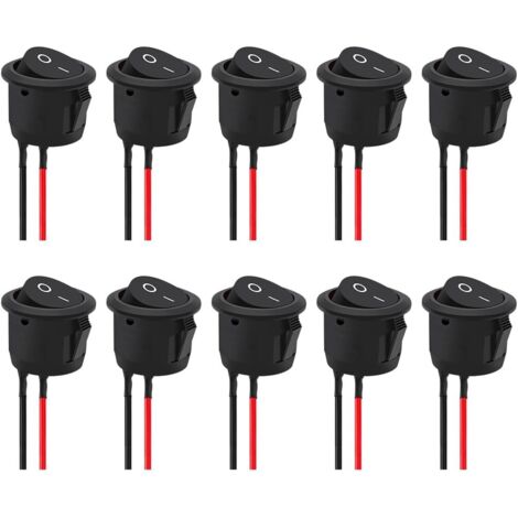10 Pièces Interrupteurs à Bascule Ronds, On/Off Interrupteurs à Bascule, 2 Pôles Ac 250v/6a 125v/10a, 2 Positions Interrupteur Rond à Bascule Avec Câble Pour Voiture Camion(Noir) (1/5)