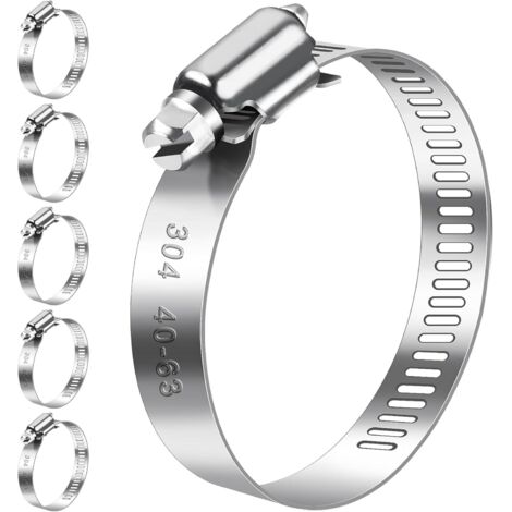 Lot de 6 colliers de serrage 40-63 mm en acier inoxydable 304 - Colliers de serrage réglables pour tuyau de piscine, tuyau d'aspiration, tuyau de refoulement (1/5)