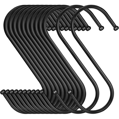 Lot de 12 crochets en forme de S - Noir - 9 cm - Pour suspendre des pots et des poêles - Pour la cuisine, la salle de bain, la chambre à coucher, le jardin (1/5)