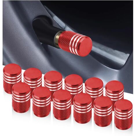 12 Pièces Bouchons De Valve De Pneu, Bouchons Tige De Valve Pneu en Aluminium avec Joint, Bouchons Valve Pneu, Chapeaux Anti-Poussière Voiture pour Voiture, Moto, Bicyclette(Rouge) (1/5)