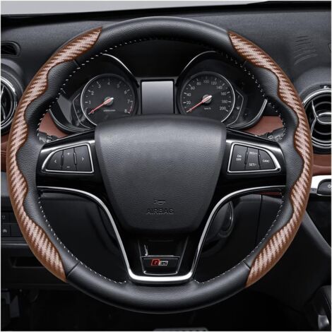 Processus Fibre Carbone Protection Volant Segmentée Universelle, Couvre Volant Voiture en Fibre de Carbone pour Voitures et Camions, Housse de Volant en Fibre de Carbone (Marron) (1/5)