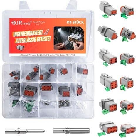 Connecteur Deutsch 2/3/4/6/8/12 broches Gris IP68 Étanche DT Connecteur Set 6 Sets Avec kit Terminal Deutsch Wire Gauge 16-20 AWG pour Voiture, Motos, Camions, Bateaux (1/5)