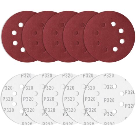 10 pièces Papier de Verre 125 mm Grain 320, disques abrasifs Ronds Ponceuse Excentrique Feuilles abrasives 8 Trous pour ébavurer et poncer Les Points de Soudure (1/5)