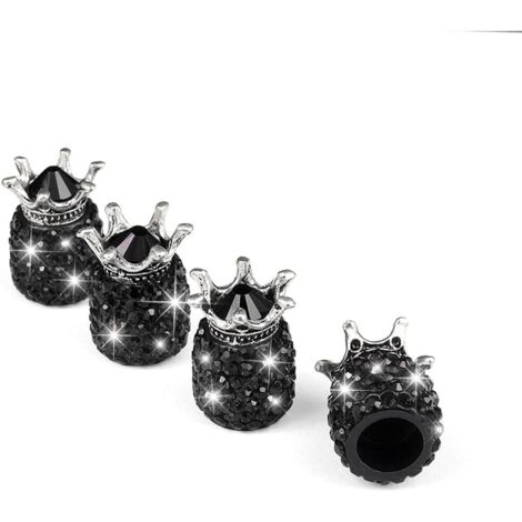4 Pièces Bouchon Valve De Pneu, Valve de Voiture, Couronne Capuchon De Valve, Diamant Brillant Bouchons De Valve, Universels Ornés Voiture Accessoires Bouchon Valve De Pneu (Noir) (1/5)