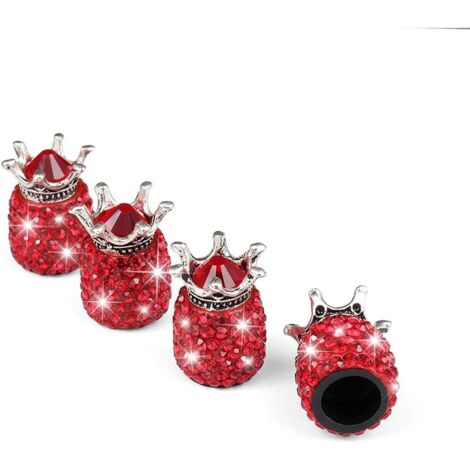 4 Pièces Bouchon Valve De Pneu, Valve de Voiture, Couronne Capuchon De Valve, Diamant Brillant Bouchons De Valve, Universels Ornés Voiture Accessoires Bouchon Valve De Pneu (Rouge) (1/5)