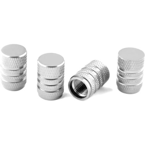 4 Bouchons Tige de Valve en Aluminium, Couvercle Bouchon Valve Pneu en Aluminium Caoutchouc pour Voitures, Bouchons Valve en Aluminium pour Pneus Voiture, Capuchon Roues Pneus Valves (Argent) (1/5)