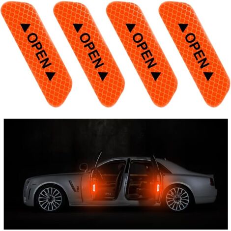 4 Pièces Autocollant De Porte De Voiture, Rappel D'ouverture De Porte Autocollant, Anti-Collision Étanche Autocollants Réfléchissants, Voiture Accessoires Extérieur Intérieur(Orange) (1/5)