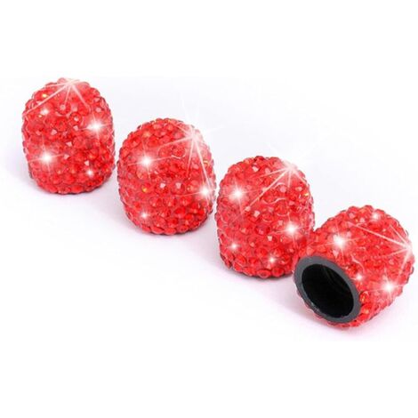 4 PCS Bouchons De Valve De Pneu, Diamant Cache-Poussière De Valve, Capuchons De Poussière De Voiture, Cristal Strass Voiture Pneu Valve Tige Capuchons, Voiture Accessoire Attrayant (Rouge) (1/5)