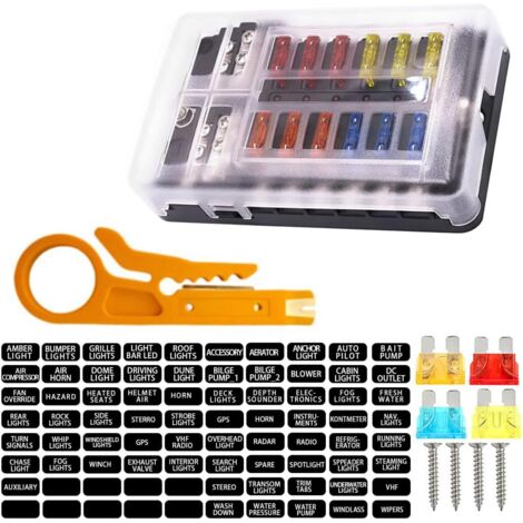 Boîte Fusibles Voiture, 12 Voies Boîte Fusibles, Voiture Fusible à Lame, Universelle Blocs Fusible Lame, avec Voyants LED, Couvercle de Protection Étanch, Accessoires pour Voitures, Moto (1/5)