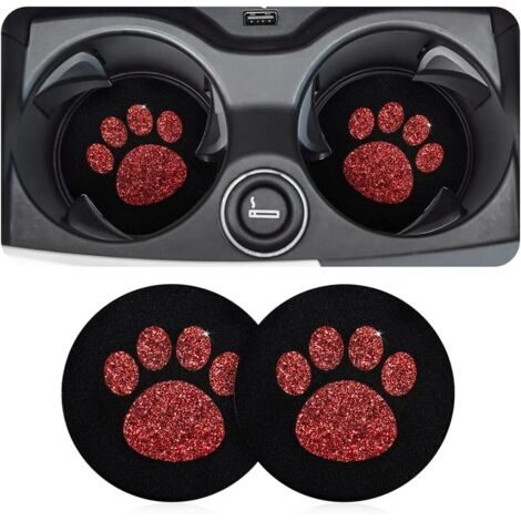 2 Pièces sous Verre De Voiture, sous-Verres D'insertion De Bling Véhicule, Bling Accessoire De sous Verre Voiture, Universel Antidérapants Bling Silicone sous-Verre De Véhicule (Rouge) (1/5)
