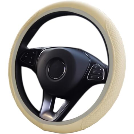 Couvre Volant, Elastic, Housse de Volant en Microfibre Cuir Diamètre 38 cm, Antidérapant Respirant Souple, Universel (Beige) (1/5)