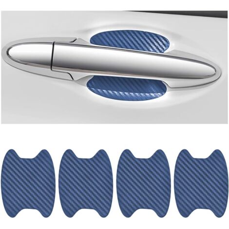 4PCS Autocollants Voiture Extérieur, Film de Protection Universel en Fibre de Carbone Anti-Rayures pour Poigné Porte Voiture, Convient à la Plupart des Poignés Porte Voiture (Bleu) (1/5)