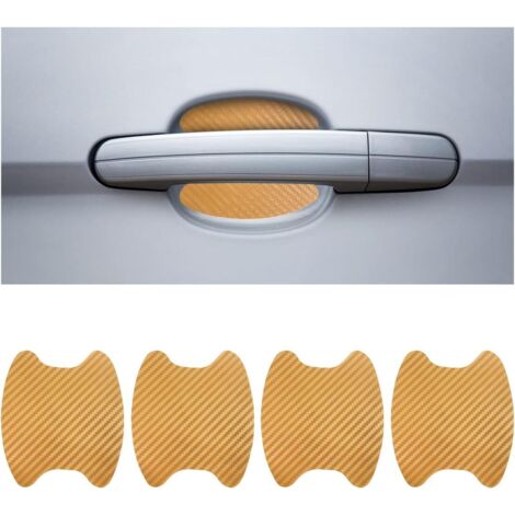 4PCS Autocollants Voiture Extérieur, Film de Protection Universel en Fibre de Carbone Anti-Rayures pour Poigné Porte Voiture, Convient à la Plupart des Poignés Porte Voiture (Or) (1/5)