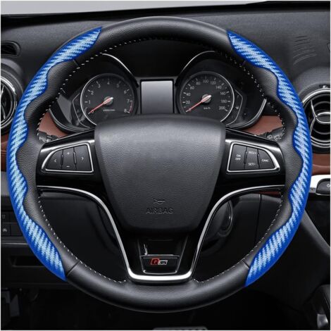 Housse de Volant Antidérapante en Fibre de Carbone pour Voiture, Couvre Volant Voiture Universel, Housse Volant Voiture Pro en Fibre de Carbone, Antidérapant et Respirant(Bleu) (1/5)