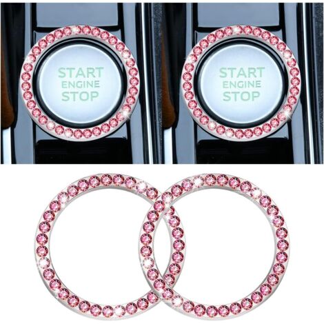 2 Pièces Couvercle Du Bouton De Démarrage Du Moteur De Voiture En Strass Cristal, Auto Moteur Démarrage Arrêt Cristal Strass Bouton Anneau Autocollant, Voiture Décor Accessoires (Rouge1) (1/5)