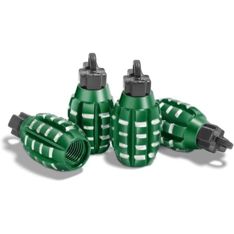 4 Pièces Bouchons Valve en Aluminium, Bouchons Valve en Forme De Grenade, Bouchons de Tige de Valve de Pneu, Anti-Poussière, pour Voitures, SUV, Vélos, Camions, Motos (Vert) (1/5)