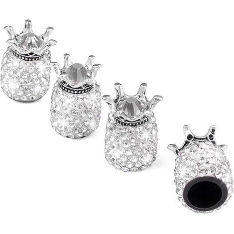 4 Pièces Bouchon Valve De Pneu, Valve de Voiture, Couronne Capuchon De Valve, Diamant Brillant Bouchons De Valve, Universels Ornés Voiture Accessoires Bouchon Valve De Pneu (Blanc) (1/5)