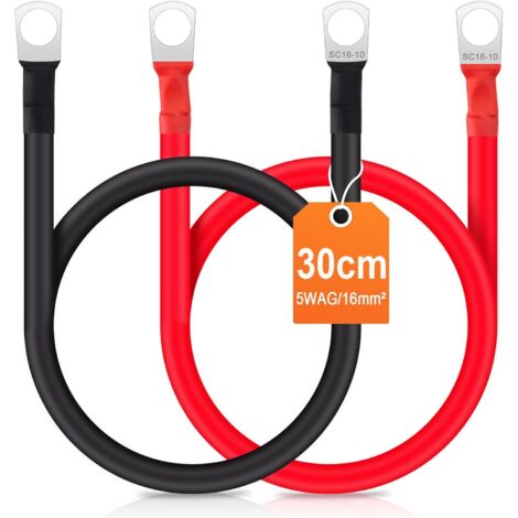 2pcs câble inverseur de Batterie 30cm, câble de Batterie 12v Fils de Batterie Automatique Rouge et Noir avec bornes à Anneau Fil Flexible en cuivre pour Moto, RV Solaire (1/5)