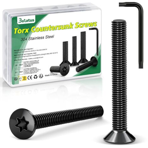 Lot de 20 vis à tête fraisée M5 x 35 mm, en acier inoxydable 304, avec clé Torx et boîte conformes à la norme ISO 14581, pour machines et appareils, installations extérieures, meubles, bois (1/5)