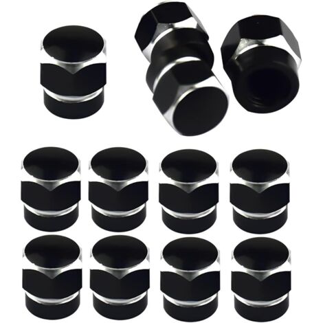 12 Pièces Bouchons Valve De Pneu, Bouchons Tige De Valve Pneu en Aluminium avec Joint Hexagonal Bouchons Valve Pneu, Chapeaux Anti-Poussière Voiture pour Moto, Bicyclette, Camions(Noir) (1/5)