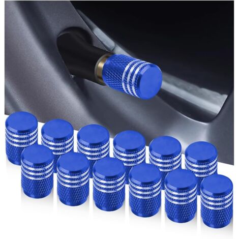 12 Pièces Bouchons De Valve De Pneu, Bouchons Tige De Valve Pneu en Aluminium avec Joint, Bouchons Valve Pneu, Chapeaux Anti-Poussière Voiture pour Voiture, Moto, Bicyclette(Bleu) (1/5)